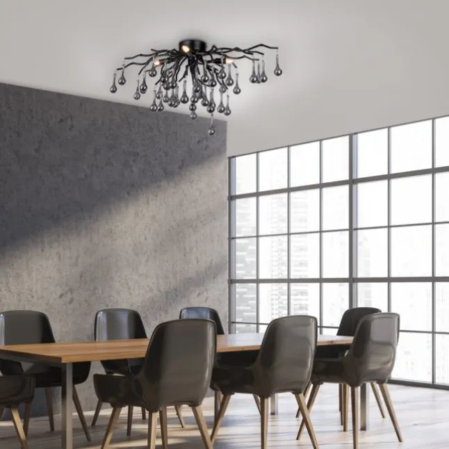 LED Kronleuchter ICICLE schwarz Glaskristallanhänger Schlafzimmer