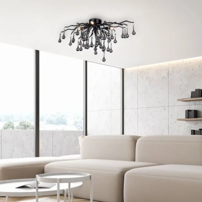 LED Kronleuchter ICICLE schwarz Glaskristallanhänger Schlafzimmer