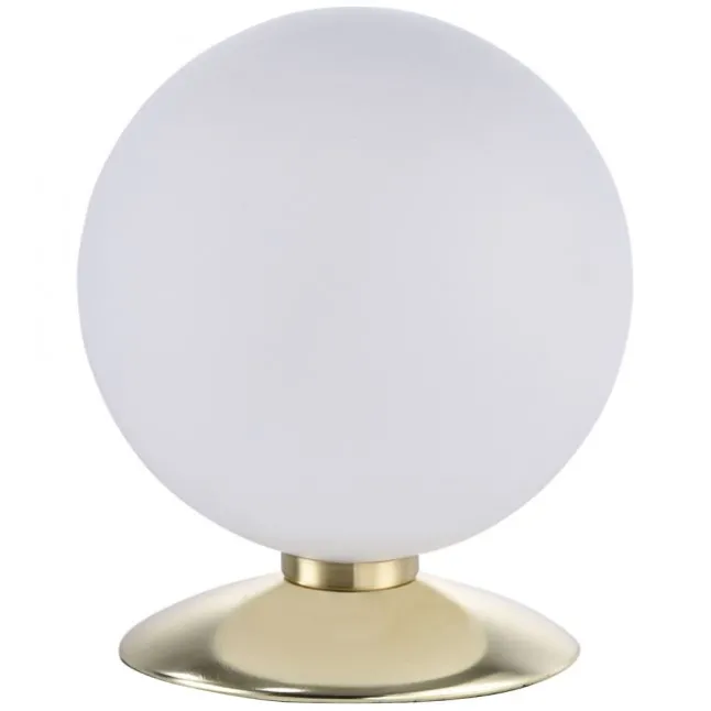 LED-Kugelleuchte, messing-matt, Touchdimmer, blendfrei, Opalglas