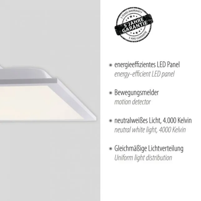 LED-Panel, weiß, 44,5x44,5cm, Bewegungsmelder, neutralweiß, quadratisch