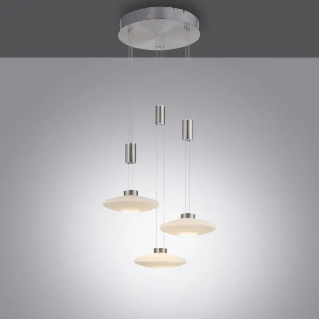 LED Pendellampe 3 flammig rund silber farbig dimmbar höhenverstellbar
