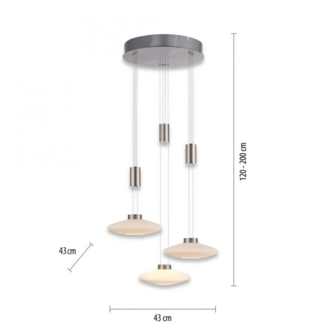 LED Pendellampe 3 flammig rund silber farbig dimmbar höhenverstellbar