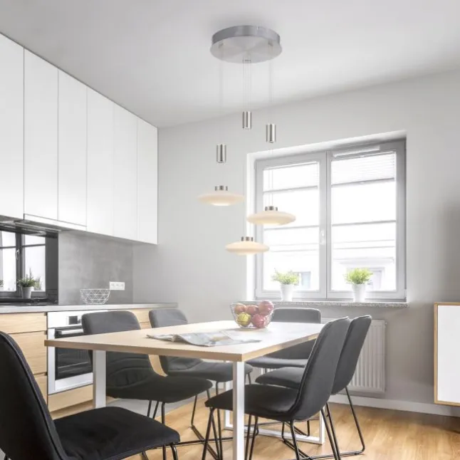 LED Pendellampe 3 flammig rund silber farbig dimmbar höhenverstellbar