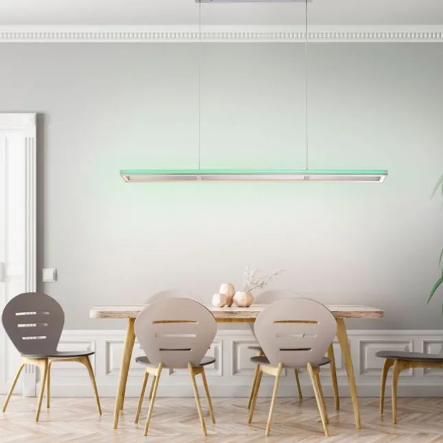 LED-Pendelleuchte, alufarben, Fernbedienung, RGB, CCT, Memory