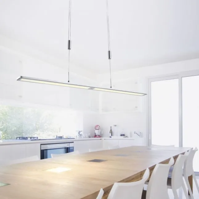 LED Pendelleuchte, aluminiumfarben, höhenverstellbar, dimmbar, modern