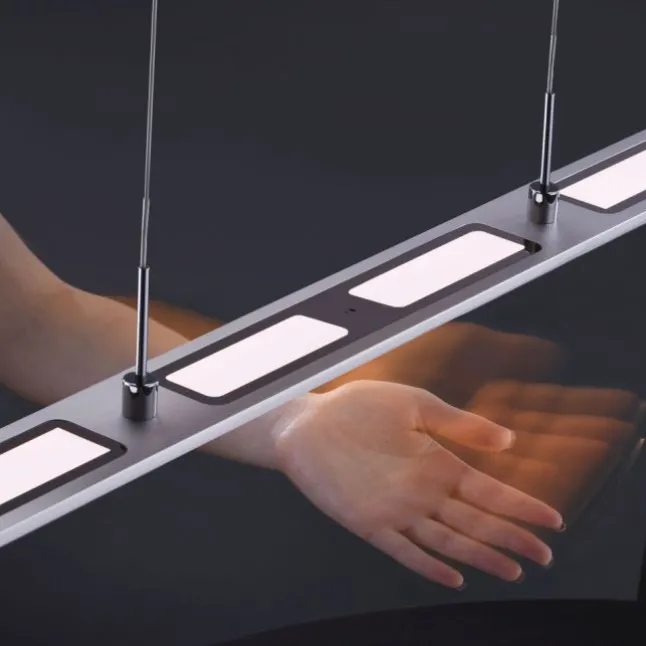 LED Pendelleuchte, aluminiumfarben, höhenverstellbar, dimmbar, modern