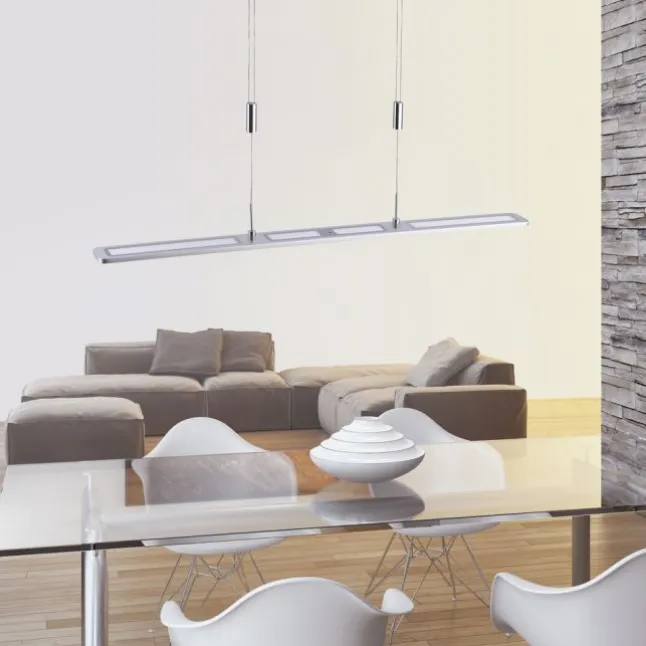 LED Pendelleuchte, aluminiumfarben, höhenverstellbar, dimmbar, modern