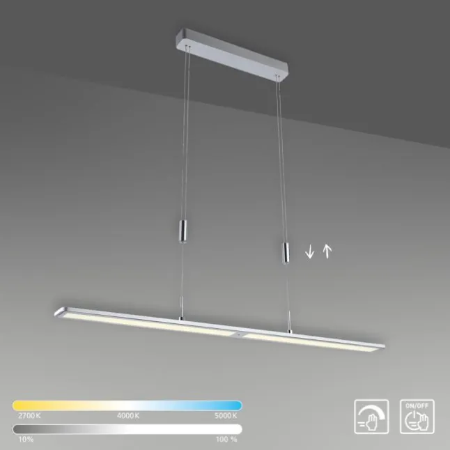 LED Pendelleuchte, aluminiumfarben, höhenverstellbar, dimmbar, modern