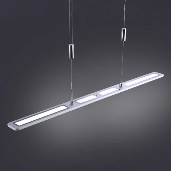 LED Pendelleuchte, aluminiumfarben, höhenverstellbar, dimmbar, modern