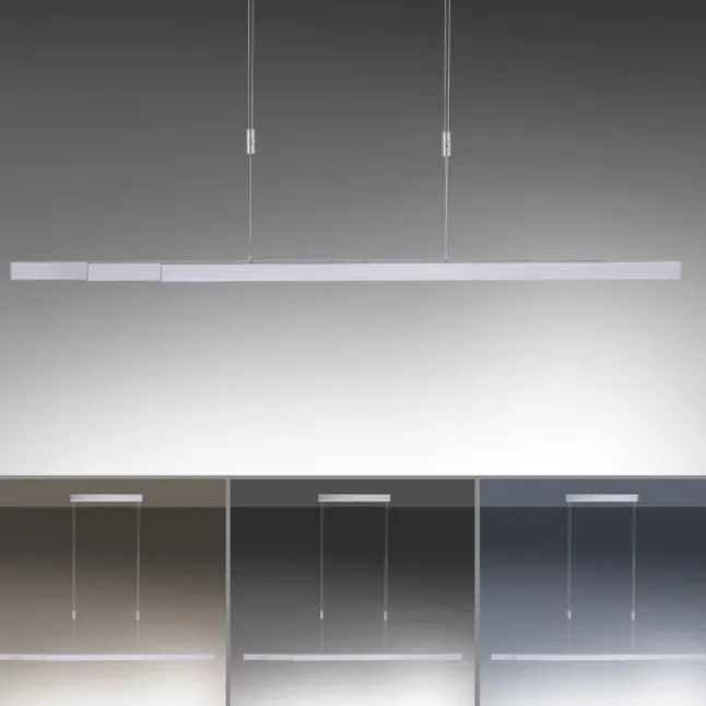 LED-Pendelleuchte, aluminiumfarben, lineare Form, verstellbare Leuchtkörper