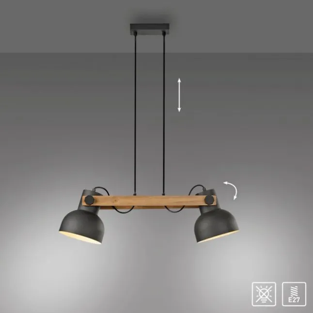 LED Pendelleuchte 2 flammig Akazienholz höhenverstellbar Industrial