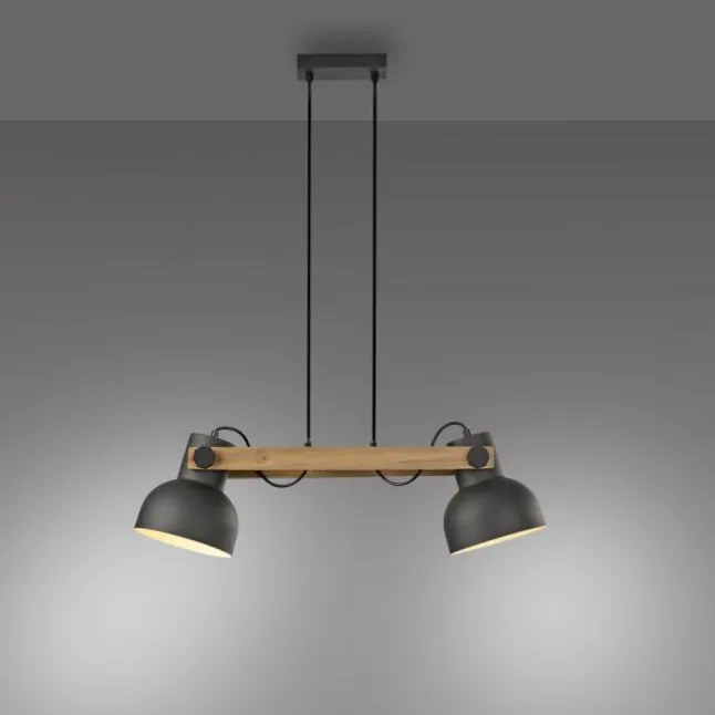 LED Pendelleuchte 2 flammig Akazienholz höhenverstellbar Industrial