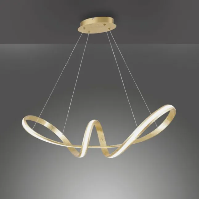 LED Pendelleuchte, gold, elegant, geschwungen, warmweißes Licht, Blattgold