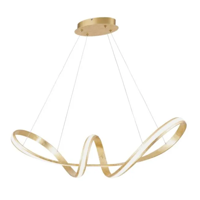 LED Pendelleuchte, gold, elegant, geschwungen, warmweißes Licht, Blattgold