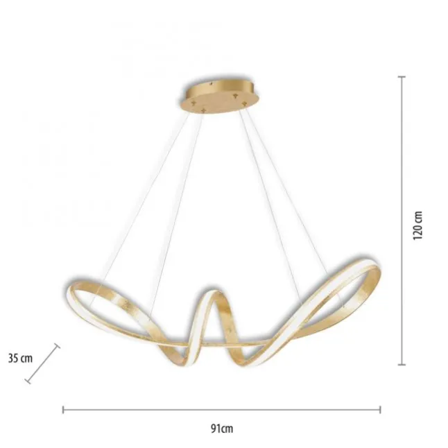 LED Pendelleuchte, gold, elegant, geschwungen, warmweißes Licht, Blattgold