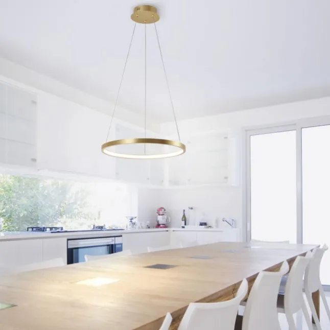 LED-Pendelleuchte, goldfarben, Leuchtring, warmweiße Lichtfarbe, modern