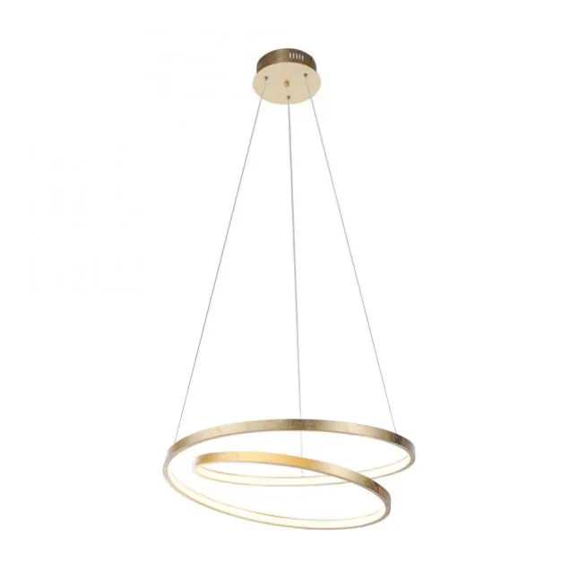 LED-Pendelleuchte gold geschwungener Leuchtring, Dimmfunktion, modern