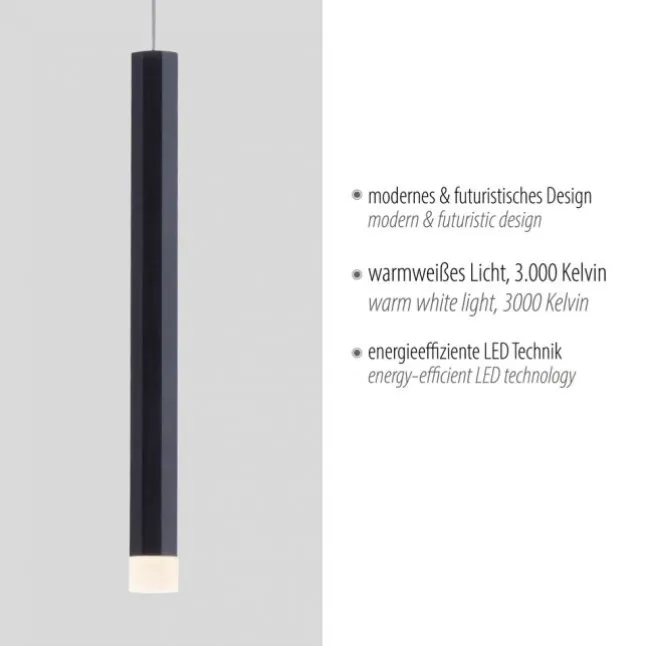 LED Pendelleuchte, höhenverstellbar, 1-flammig, schwarz, Esstisch, rund
