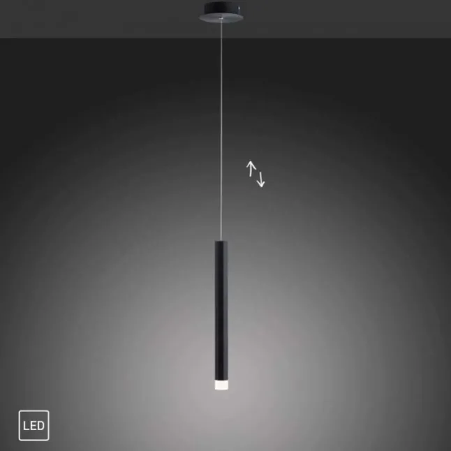 LED Pendelleuchte, höhenverstellbar, 1-flammig, schwarz, Esstisch, rund