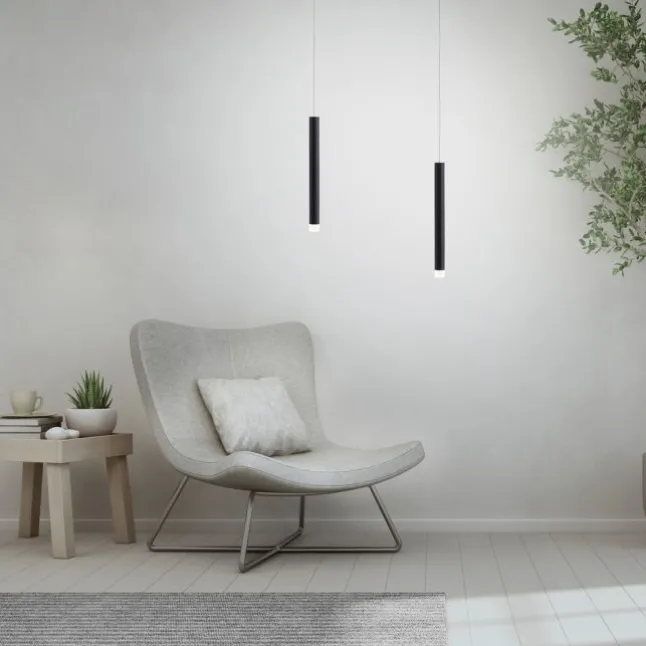 LED Pendelleuchte, höhenverstellbar, 1-flammig, schwarz, Esstisch, rund