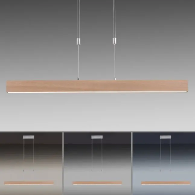 LED-Pendelleuchte, Holzdekor, höhenverstellbar, CCT-Farbmanagement, dimmbar