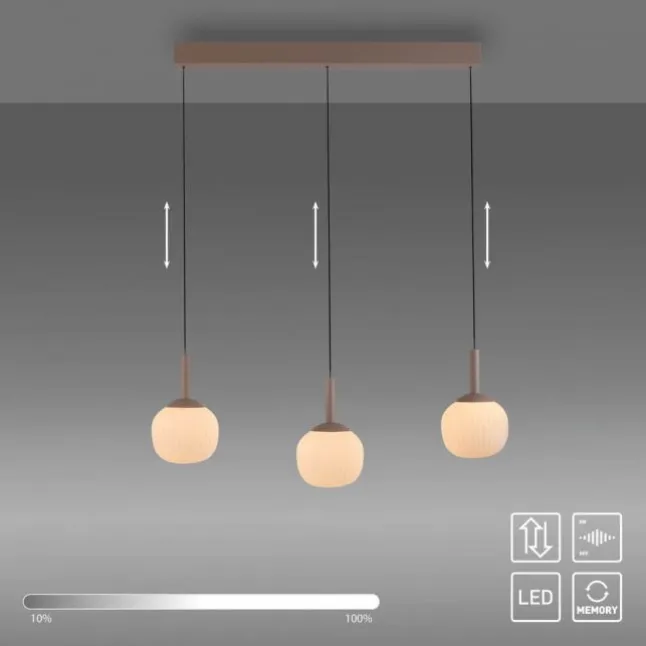 LED Pendelleuchte NAMI, sandfarben, länglich, dimmbar, Comfort-Lift, Memoryfunktion