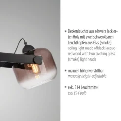 LED Pendelleuchte schwarz 2 flammig Holz Rauchglas höhenverstellbar