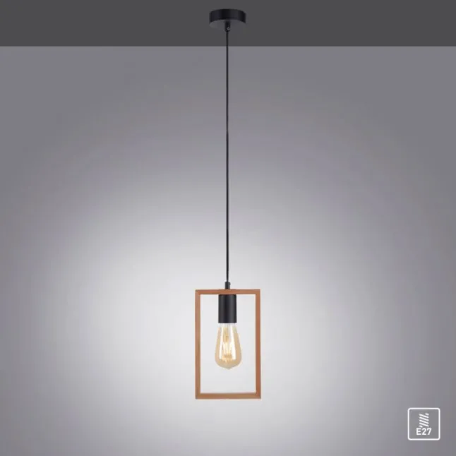 LED Pendelleuchte, schwarz, Holzrahmen, Metall, 1 flammige Pendellampe
