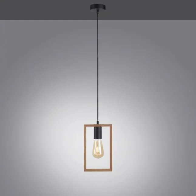 LED Pendelleuchte, schwarz, Holzrahmen, Metall, 1 flammige Pendellampe