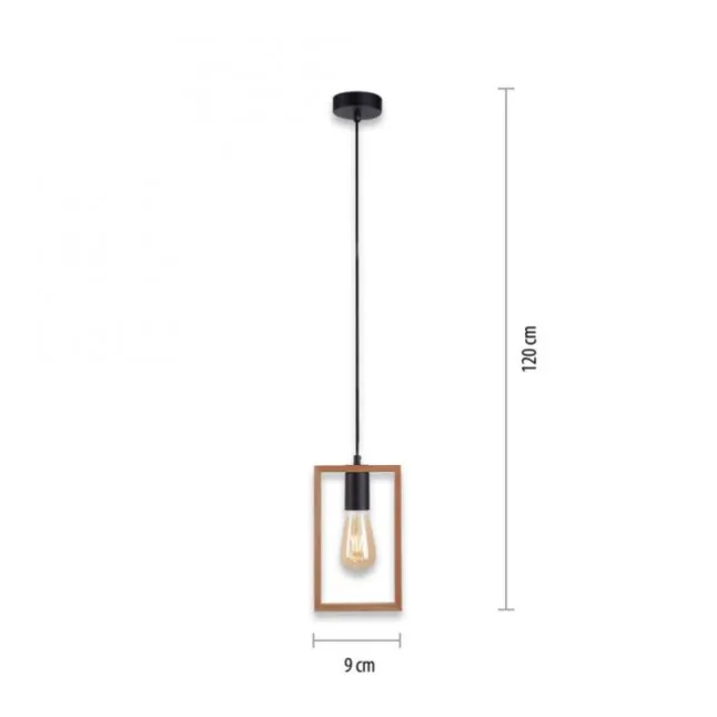 LED Pendelleuchte, schwarz, Holzrahmen, Metall, 1 flammige Pendellampe