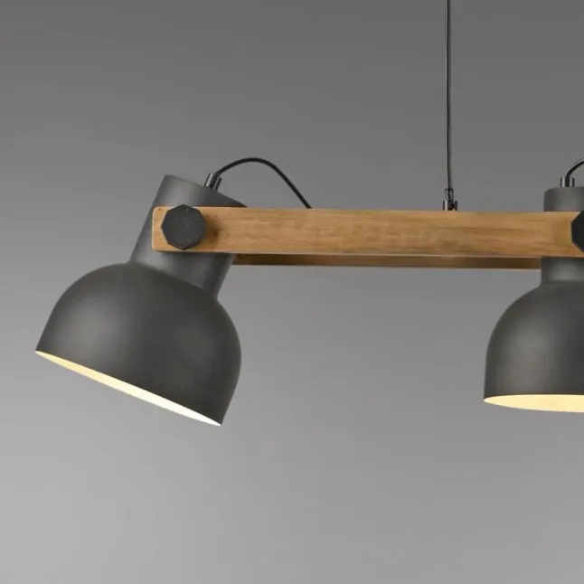 LED Pendelleuchte schwarz mit Akazienholz höhenverstellbar schwenkar