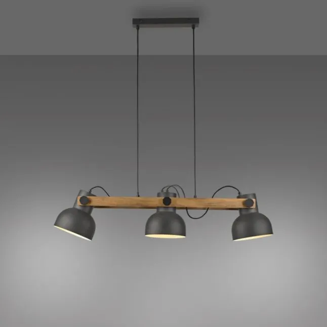 LED Pendelleuchte schwarz mit Akazienholz höhenverstellbar schwenkar