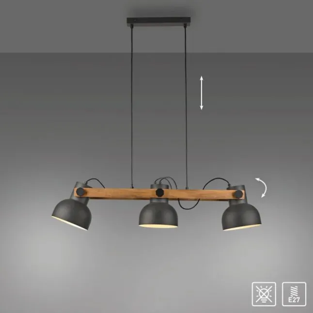 LED Pendelleuchte schwarz mit Akazienholz höhenverstellbar schwenkar