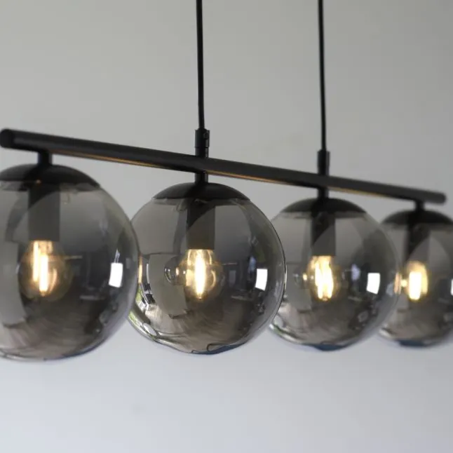 LED Pendelleuchte, schwarz, schlicht, zeitlos, 4 flammige Deckenlampe