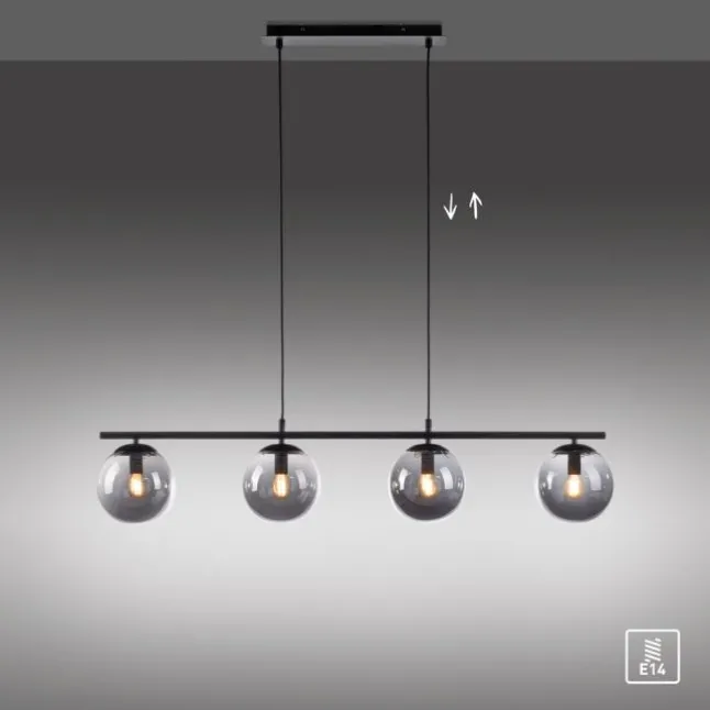 LED Pendelleuchte, schwarz, schlicht, zeitlos, 4 flammige Deckenlampe