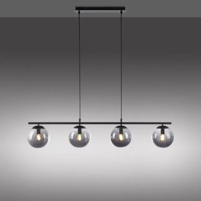 LED Pendelleuchte, schwarz, schlicht, zeitlos, 4 flammige Deckenlampe