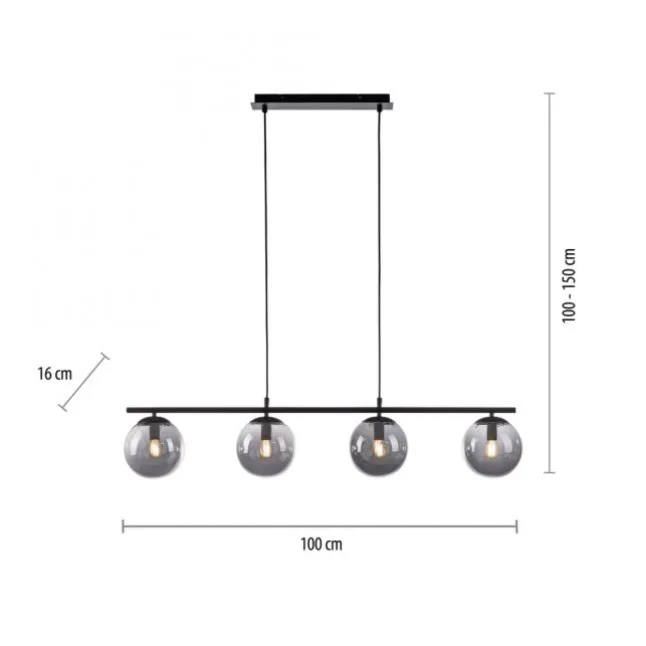 LED Pendelleuchte, schwarz, schlicht, zeitlos, 4 flammige Deckenlampe