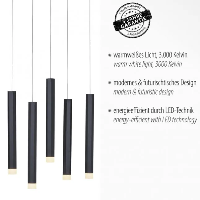 LED-Pendelleuchte, schwarz, warmweiß, IP20, Innenleuchte