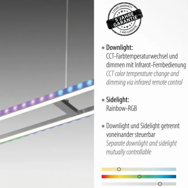 LED Pendelleuchte silberfarbig dimmbar Rainbow RGB Memorfunktion Esszimmer