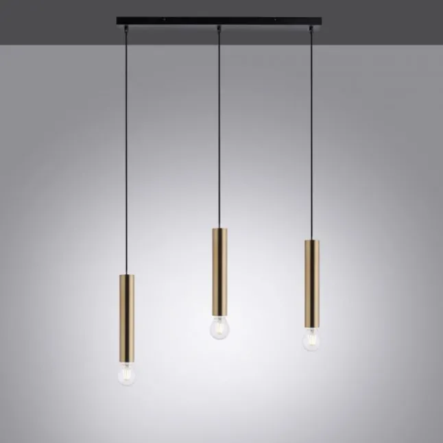 LED Pendelleuchte zeitlos schlicht messing matt Innenleuchte 3 flammige Pendellampe