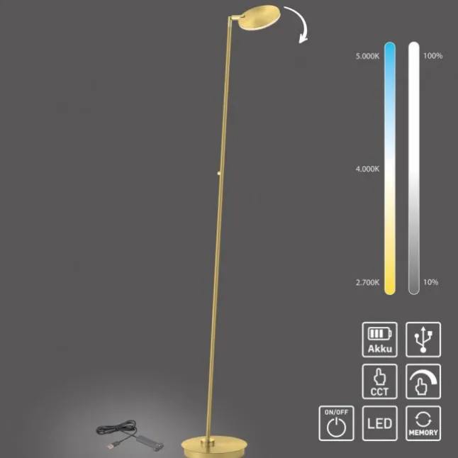 LED Stehleuchte AKKU Bente, Akkuleuchte, IP20, aufladbar, messingfarben