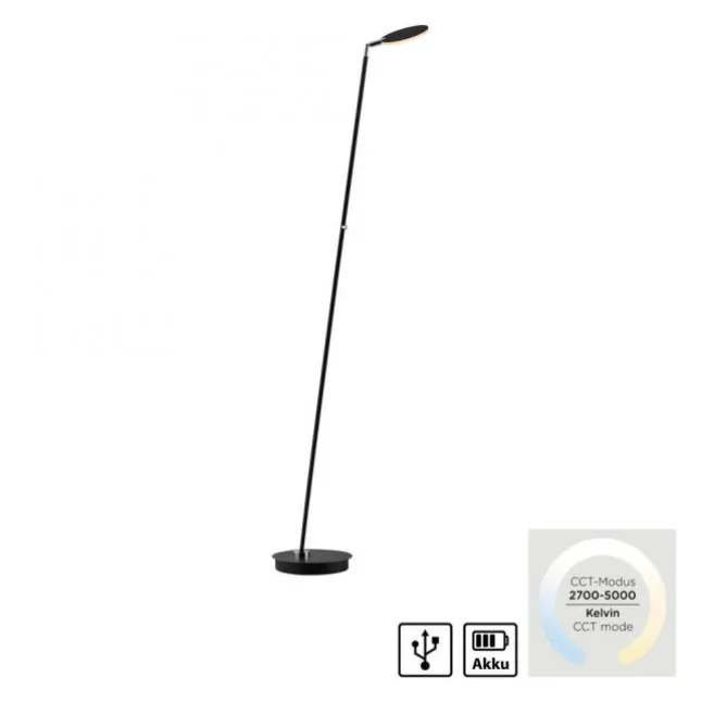 LED Stehleuchte AKKU BENTE, schwarz, Akkuleuchte, aufladbar, dimmbar,