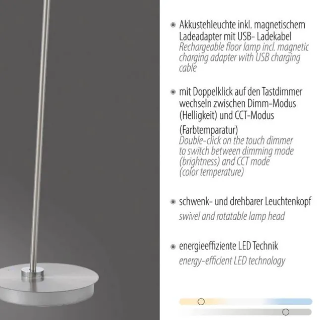LED Stehleuchte AKKU BENTE, stahl, dimmbar, Akkuleuchte
