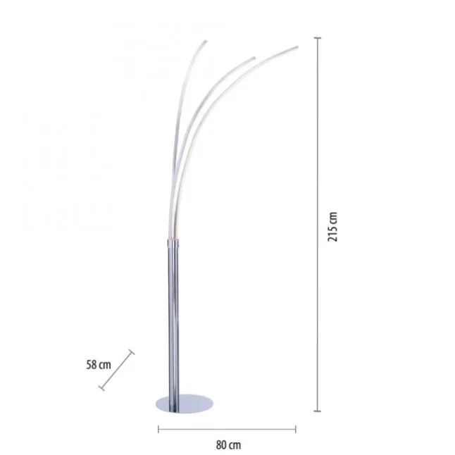LED-Stehleuchte, Chrom, 3 Leuchtarmen, warmweiß, Kippschalter