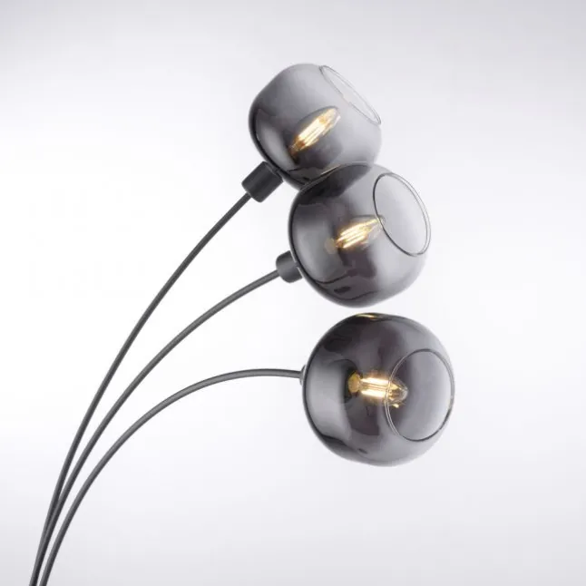 LED Stehleuchte 3 flammig schwarz Rauchglas modern schwenkbar