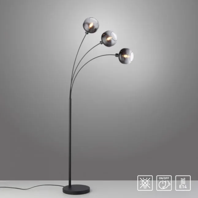 LED Stehleuchte 3 flammig schwarz Rauchglas modern schwenkbar