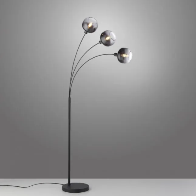 LED Stehleuchte 3 flammig schwarz Rauchglas modern schwenkbar