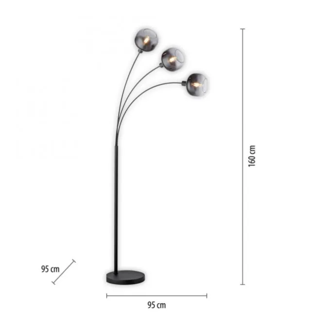 LED Stehleuchte 3 flammig schwarz Rauchglas modern schwenkbar