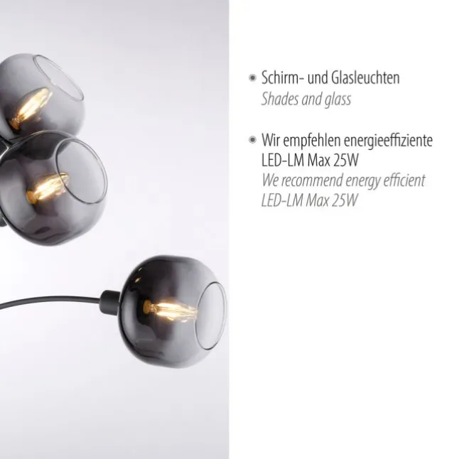 LED Stehleuchte 3 flammig schwarz Rauchglas modern schwenkbar