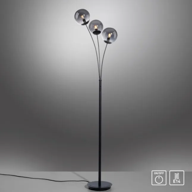 LED Stehleuchte 3 flammig schwarz dekoratives Design Lichtspiel gebogen